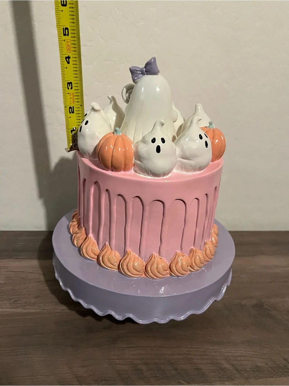 Halloween Ghost Bat & Pumpkin Cake Resin Table Decor Orange Pink & Purple